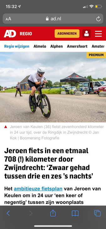 AD Krantartikel Ultracyclist Jeroen van Keulen na afloop Project 700