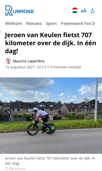 TV Rijnmond artikel Ultracyclist Jeroen van Keulen na afloop Project 700